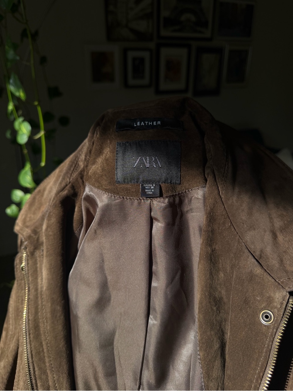 Zara Brown Suede Bomber Jacket - Picture 6 of 7